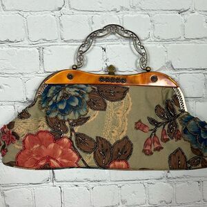 Vintage beaded victorian style frame purse with handle or chain EUC